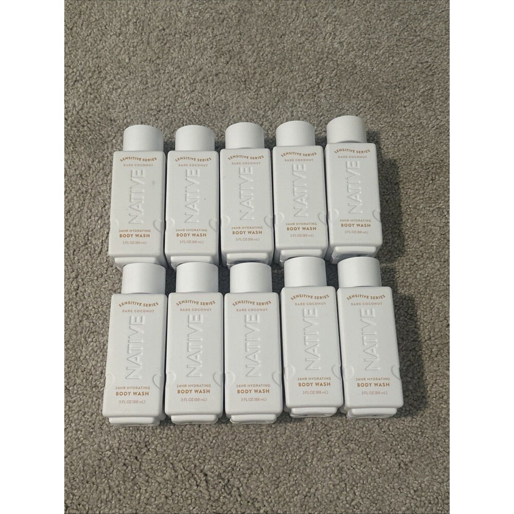 NEW Lot 10 Native Sensitive Series Bare Coconut Body Wash 3 Fl Oz Travel Size